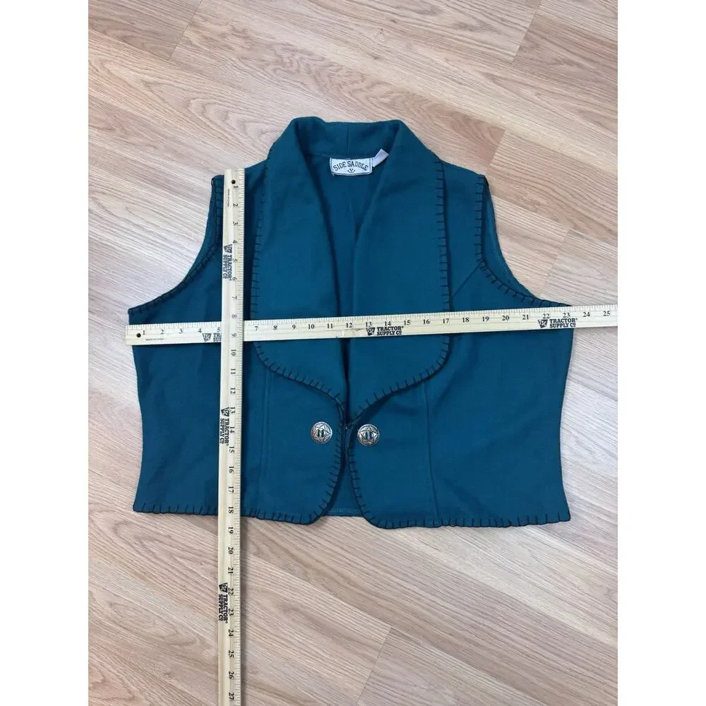 Women’s Vest 1X Vintage Turquoise Wool Blend Equestrian Country Cowboy 90s Teal